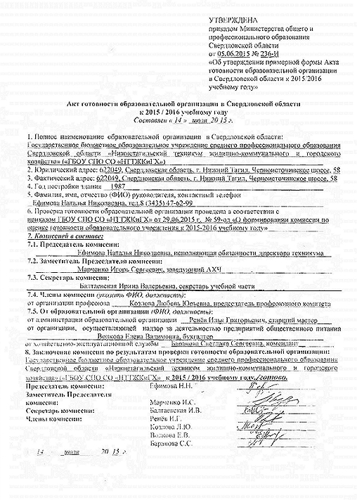 Готовность к новому учебному году НТТЖКиГХ